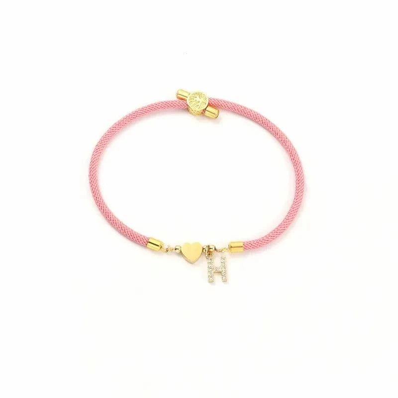 D / Pink Heart Trendy Pave Cubic A-Z Initial Letter Women Bracelet Star Heart Flower Adjustable Rope Bracelet For Women Jewelry Gift