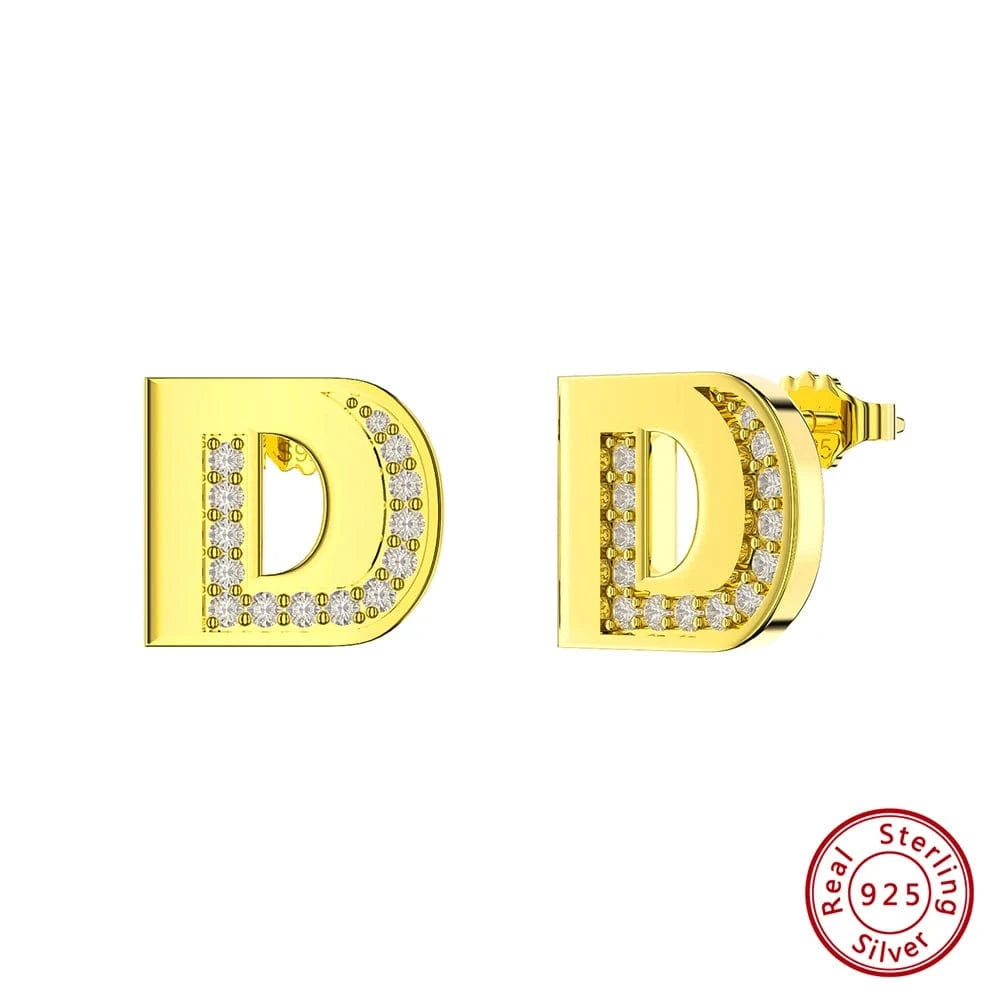 D RINNTIN ZKE01 Fine Jewelry Earrings 2023 Zircon Letter Stud Earrings Silver 925 Sterling Women Wholesale Bulk Earring Alphabet