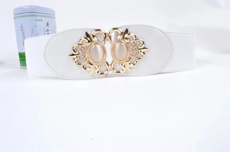 D0702YD10 2023 Latest Models Fitness Gold Plated Buckle Jewel Elastic Belts For Ladies Sehe Fashion