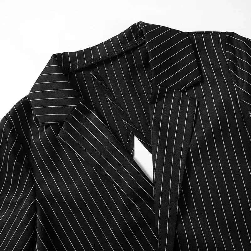 D23tp345 Autumn 2024 New Striped Long Sleeve Turn-down Collar Low Cut Crop Suit Top Loose Casual Outfit Top For Women Lady