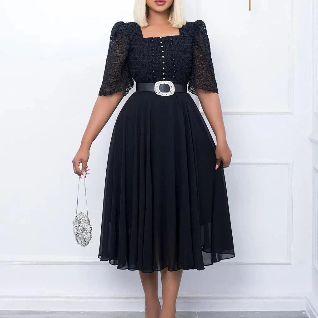 D280 High Quality Fashion Casual Dresses Patchwork Chiffon Nail Beaded Dress Celebrities African Dress With Free Belt