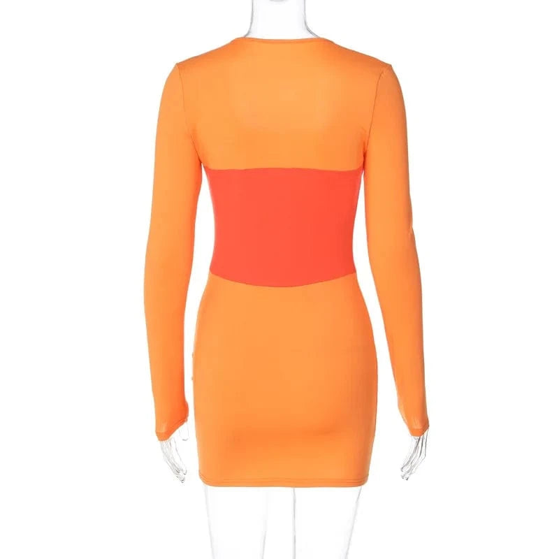 D3914229w Fashion Autumn New Women's Mini Dress Contrast Color Patchwork Breasted Dress Street Wear Sexy Dress For Women