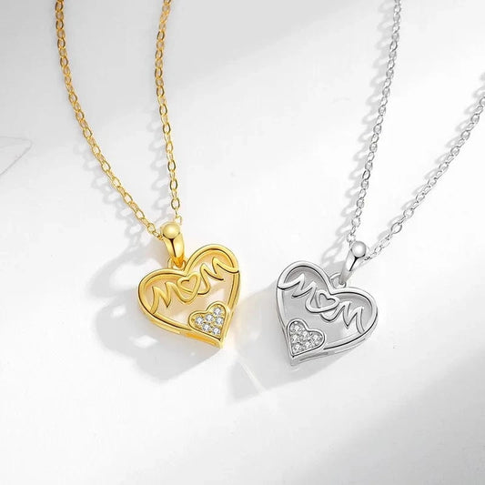 Dainty 925 Sterling Silver Mother's Day Necklace 18k Gold Crystal Diamond Love Heart Mom Necklace 925 Silver