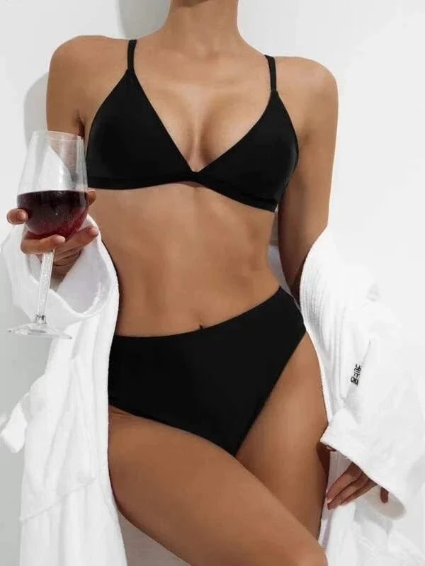 DAMOCHIC 2022 Drop Shipping New Style Three Pieces Swimwear Black Bikini Set with Cover Ups 3 Piece Swimsuit for Women Swim Suit