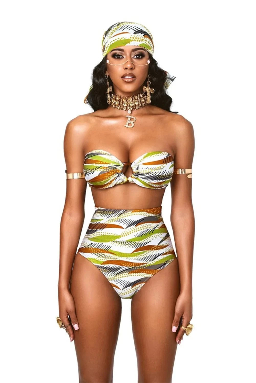 DAMOCHIC 2022 High Waisted African Print Swimwear Bandeau Bikinis for Women Fashion Strapless Swimsuit Push Up Cup Wholesale