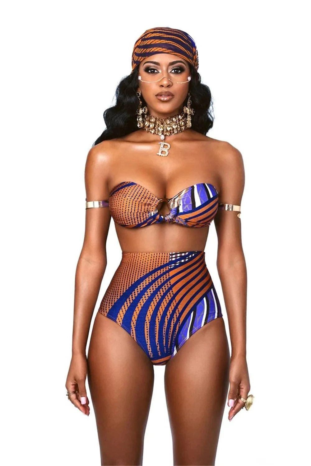 DAMOCHIC 2022 High Waisted African Print Swimwear Bandeau Bikinis for Women Fashion Strapless Swimsuit Push Up Cup Wholesale