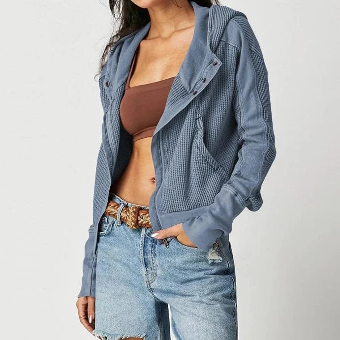 DAMOCHIC Autumn Sweatshirt Cardigan Casual Outfit Zipper Jacket Sweatshirt Hooded Winter Waffle Patchwork Women Fall Coats 2023