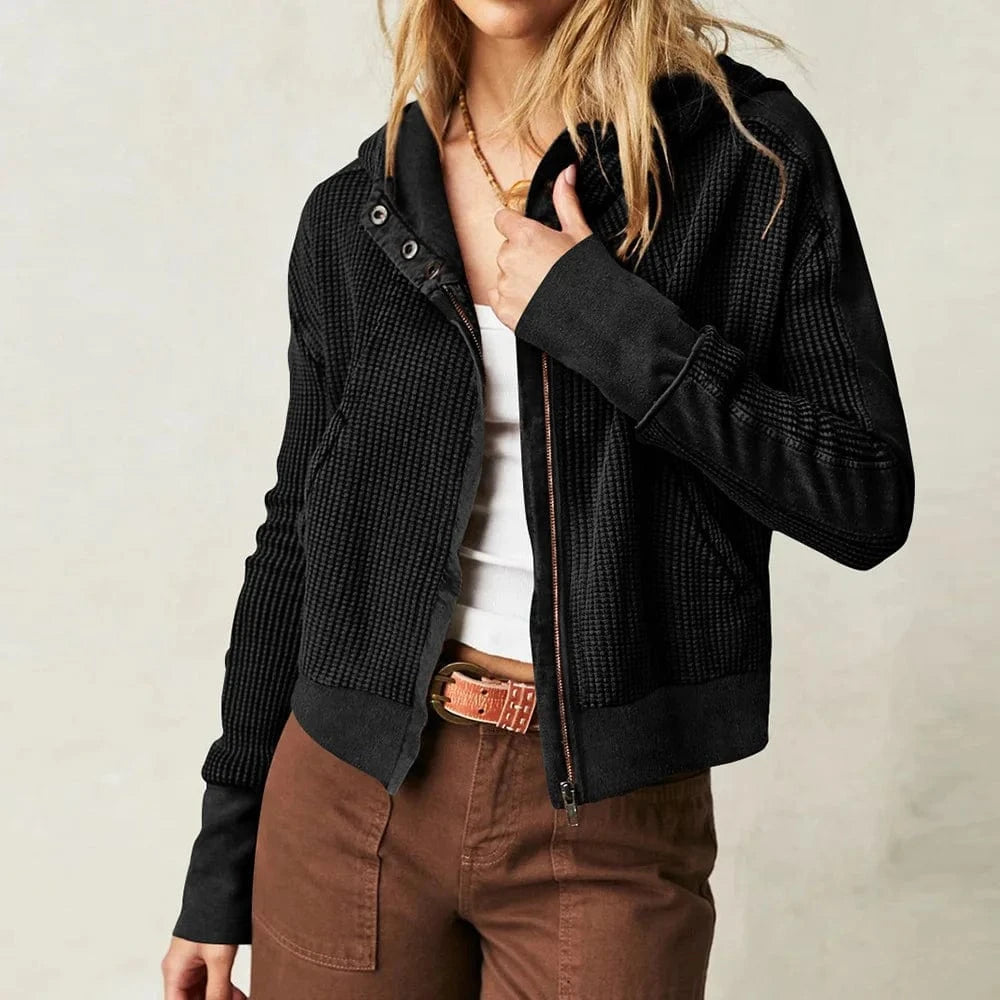 DAMOCHIC Autumn Sweatshirt Cardigan Casual Outfit Zipper Jacket Sweatshirt Hooded Winter Waffle Patchwork Women Fall Coats 2023