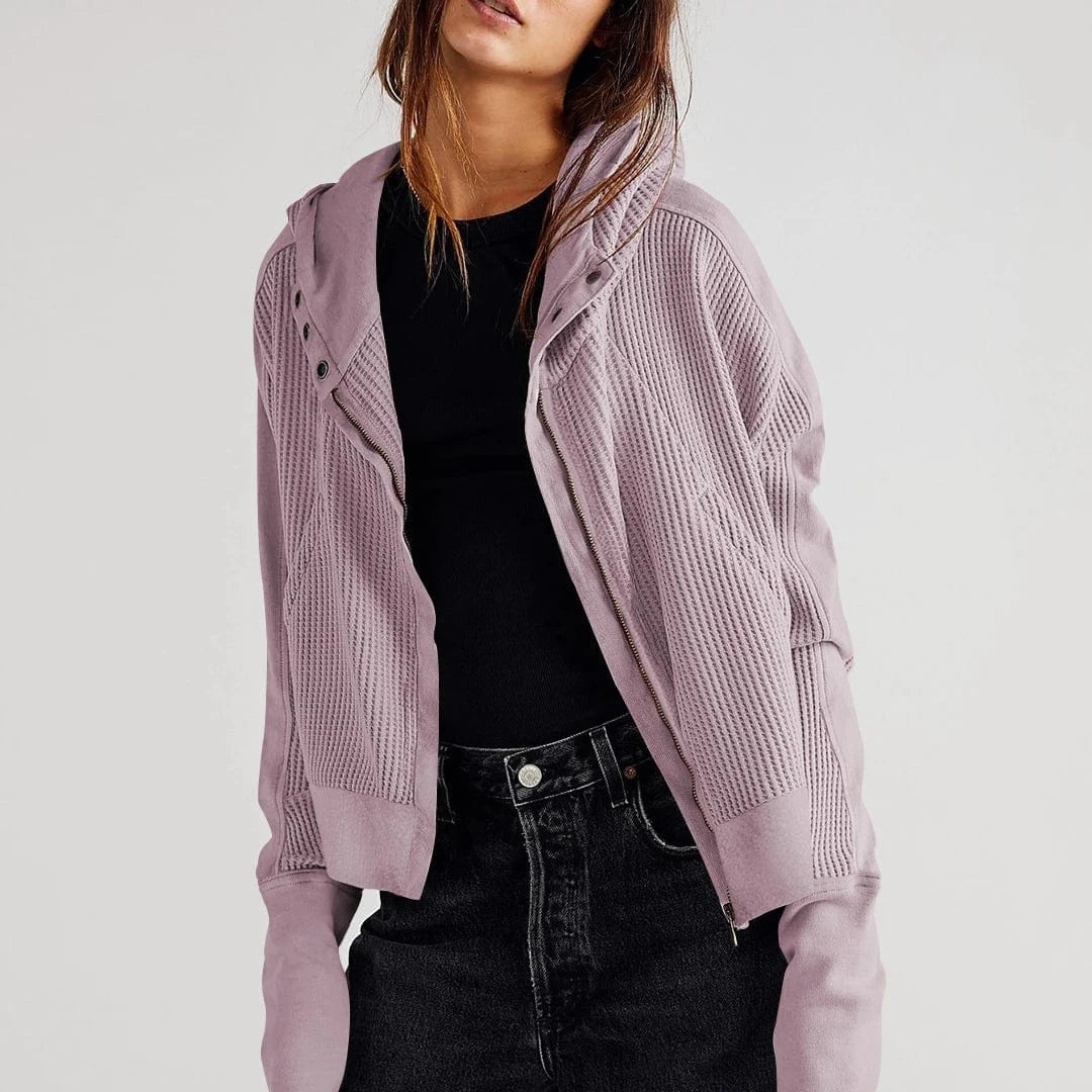 DAMOCHIC Autumn Sweatshirt Cardigan Casual Outfit Zipper Jacket Sweatshirt Hooded Winter Waffle Patchwork Women Fall Coats 2023