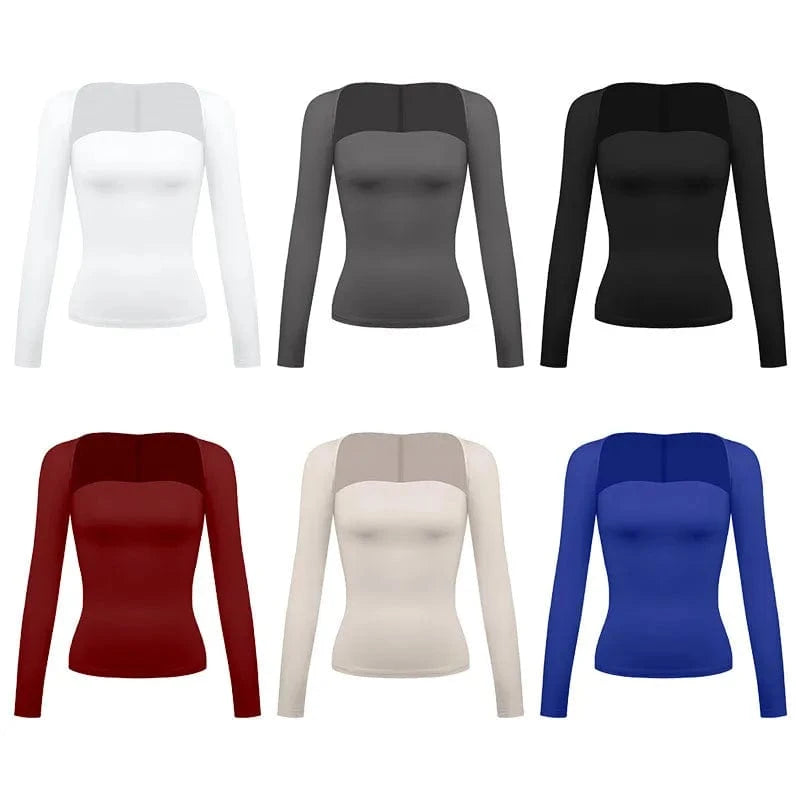DAMOCHIC Basic T-Shirts Sexy Strapless Top and Long Sleeve Cover-Up Two Piece Mujer Seamless Solid Color Slim Fit Y2K Tops Women