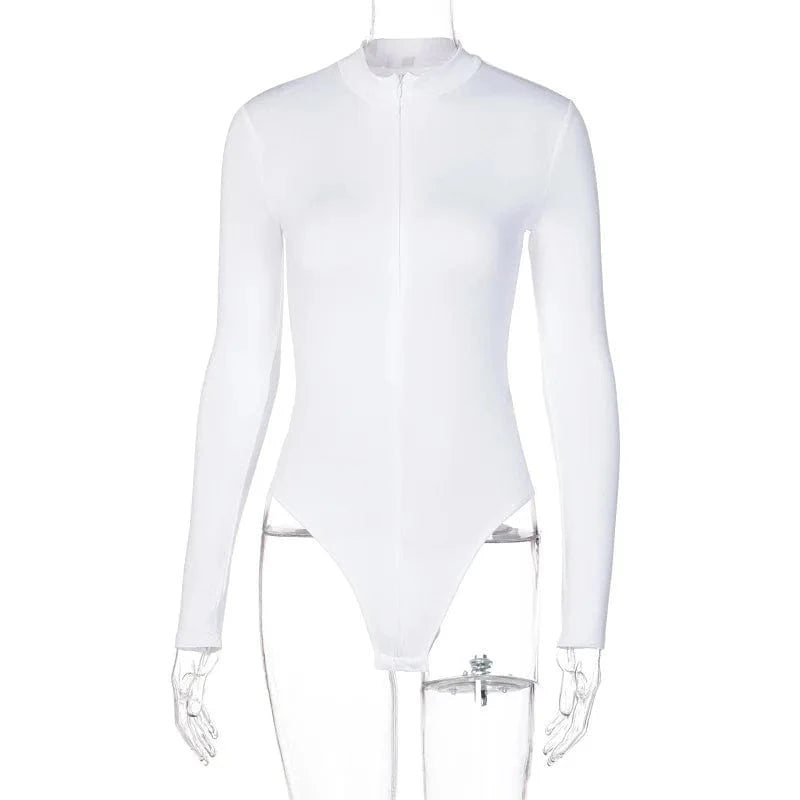 DAMOCHIC Bodysuit Vendors Clothing Solid Color Long Sleeve Custom Bodysuit for Women Front Zipper Fall Slim Playsuit Top Thong
