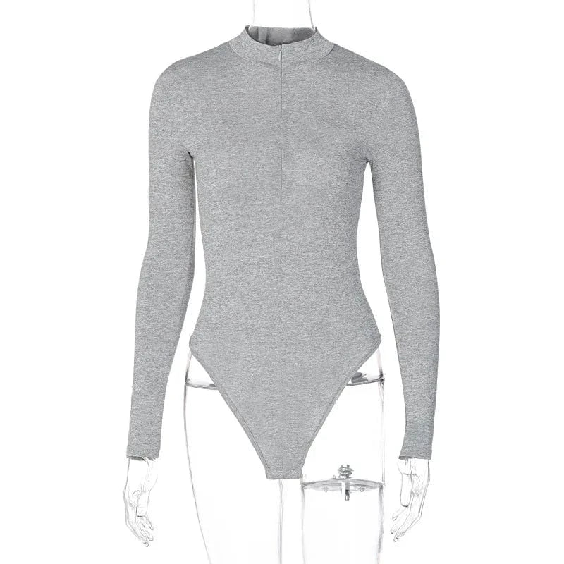 DAMOCHIC Bodysuit Vendors Clothing Solid Color Long Sleeve Custom Bodysuit for Women Front Zipper Fall Slim Playsuit Top Thong