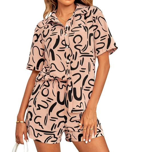 DAMOCHIC Casual Two Piece Set Women Clothing Print Short Sleeve Woman 2 Piece Set Summer Shorts and Shirt Set for Women 2023
