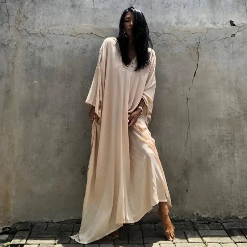 DAMOCHIC Custom Beach Cover Up Kaftan Kimono Maxi Swim Dress Solid Color Bikini V Neck Rayon Sarong Cover Up Swimwear 2023