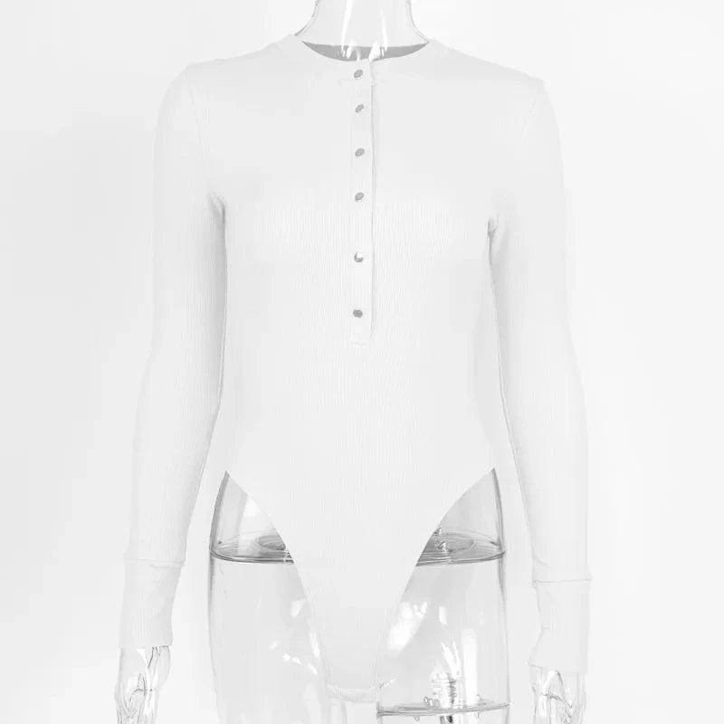DAMOCHIC Custom Bodysuits Feminino Front Buttons High Leg Slim Fit Female Bodysuit Thong Fall Long Sleeve Ribbed Bodysuits