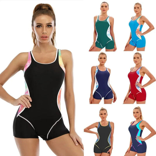 DAMOCHIC Custom Logo Fitness Swimwear Customized One Piece Sport Swimsuit Back Cutout Color Block Elastic Fitness Swimwear Women
