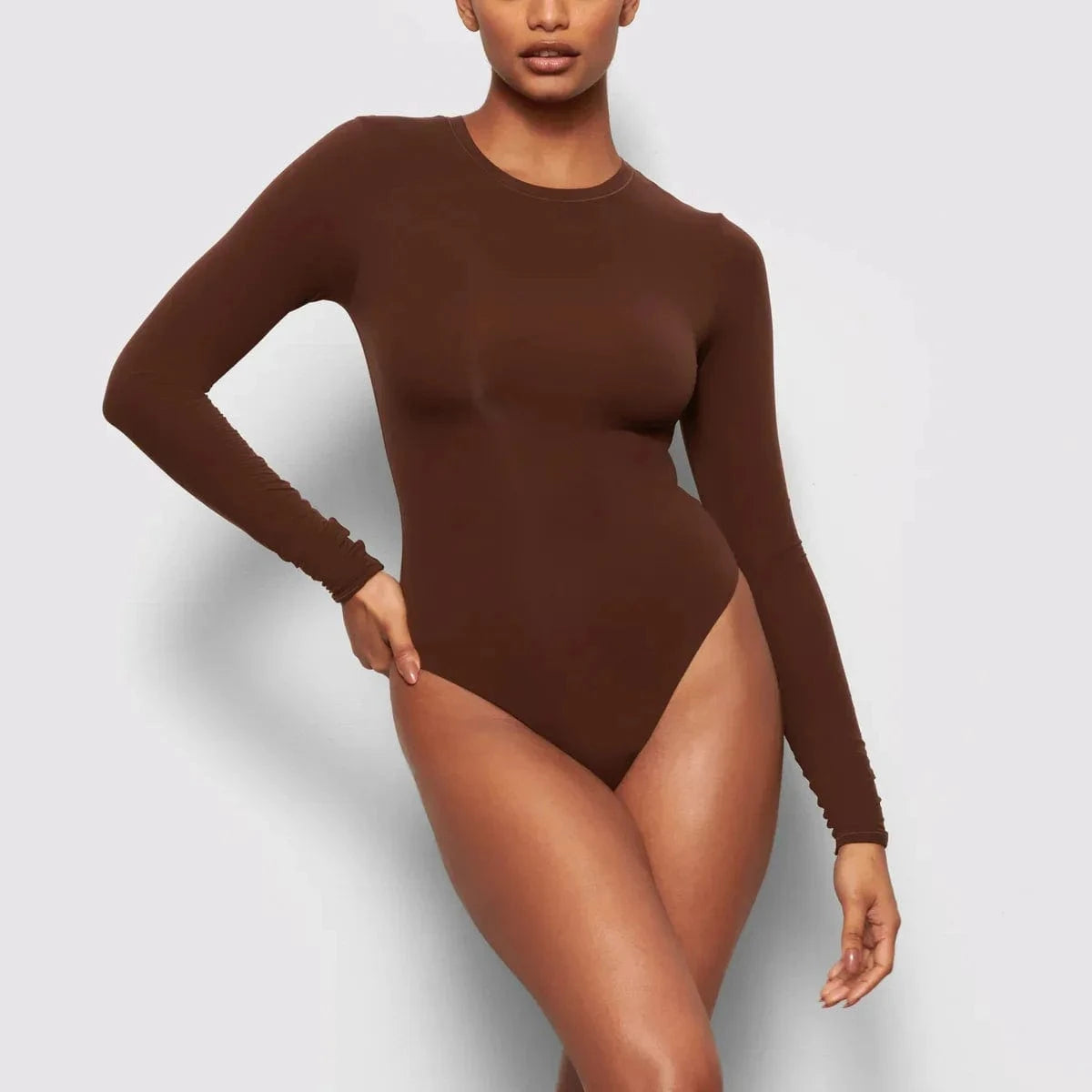 DAMOCHIC Custom Lounge Wear Bodysuit O Neck High Elastic One Piece Long Sleeve Bodysuit Basic Smooth Fit Everybody Bodysuit Tops