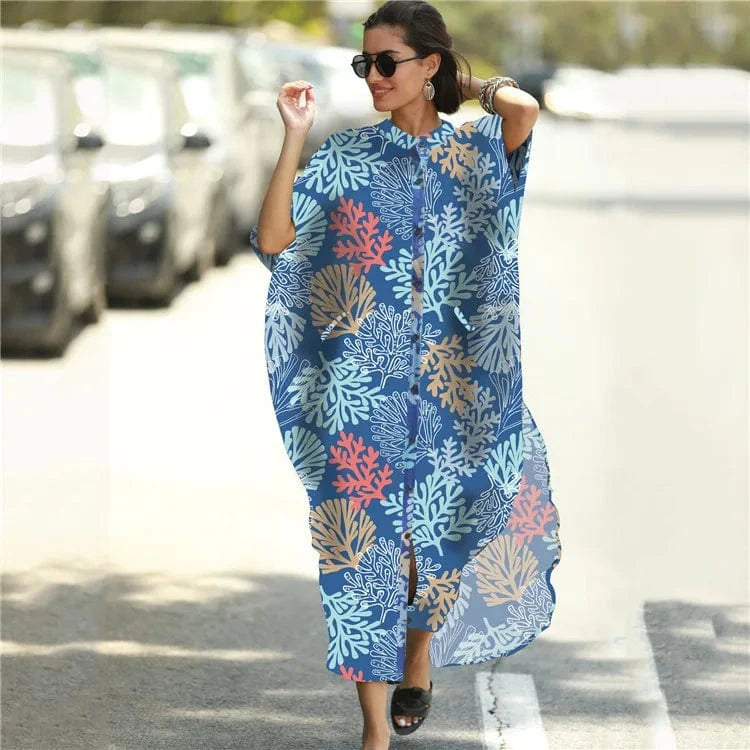DAMOCHIC Custom Print Beach Kaftan Swimsuit Cover Up Loose Shirt Swim Dress Vacation Women Beach Wear Cover Up Summer Dress 2023