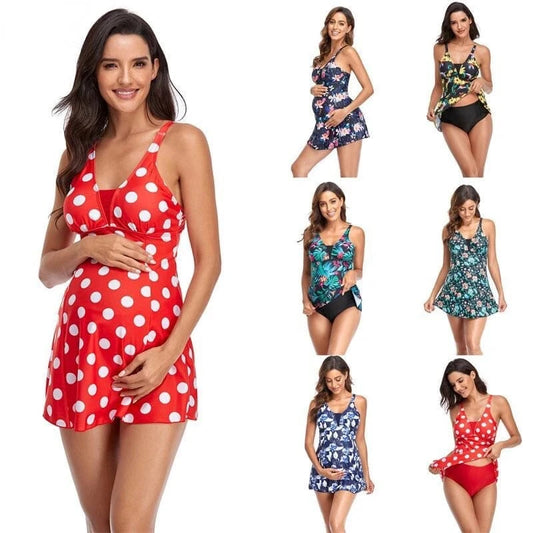 DAMOCHIC Custom Summer Maternity Swimwear Floral Print Swim Dress Pregnancy Beachwear Two Piece Tankini Swimsuit Set Womens 2023
