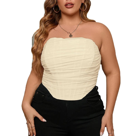 DAMOCHIC Fashion Bustiers Femme Back Zip Strapless Summer Mesh Fishbone Top Corset Fat Women Plus Size Crop Top Bustier 2023
