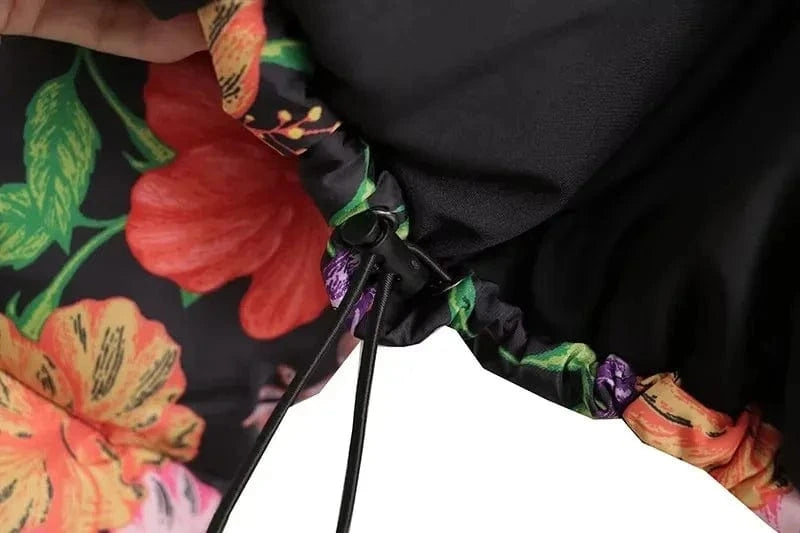 DAMOCHIC Fashion Garden Flowers Printed Cotton Jacket Warm Tops Casual Puffy Jacket Custom Logo Zipper Stand Collar Puffer Coats