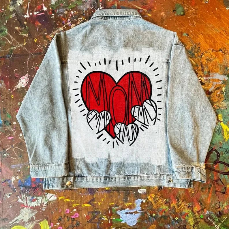 DAMOCHIC Graffiti Heart Print Denim Jackets Long Sleeve Winter Coats Custom Fall Ladies Tops Sexy Jean Jackets for Women 2023