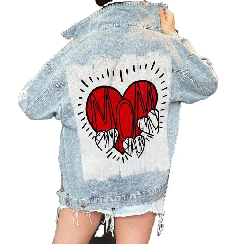 DAMOCHIC Graffiti Heart Print Denim Jackets Long Sleeve Winter Coats Custom Fall Ladies Tops Sexy Jean Jackets for Women 2023