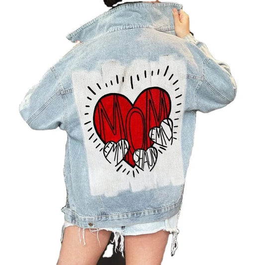 DAMOCHIC Graffiti Heart Print Denim Jackets Long Sleeve Winter Coats Custom Fall Ladies Tops Sexy Jean Jackets for Women 2023