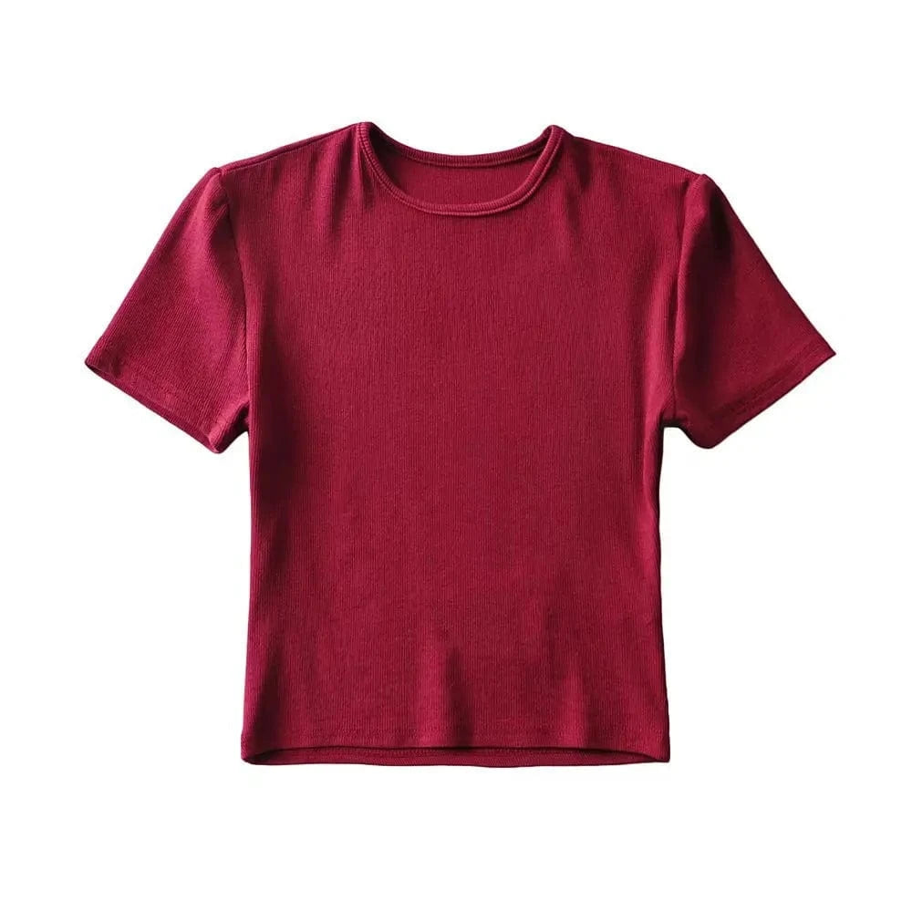 DAMOCHIC High quality Solid Color T Shirts Summer Short Sleeve Basic Blouses Round Neck Short Sleeves Crop Tops T Shirts 2023