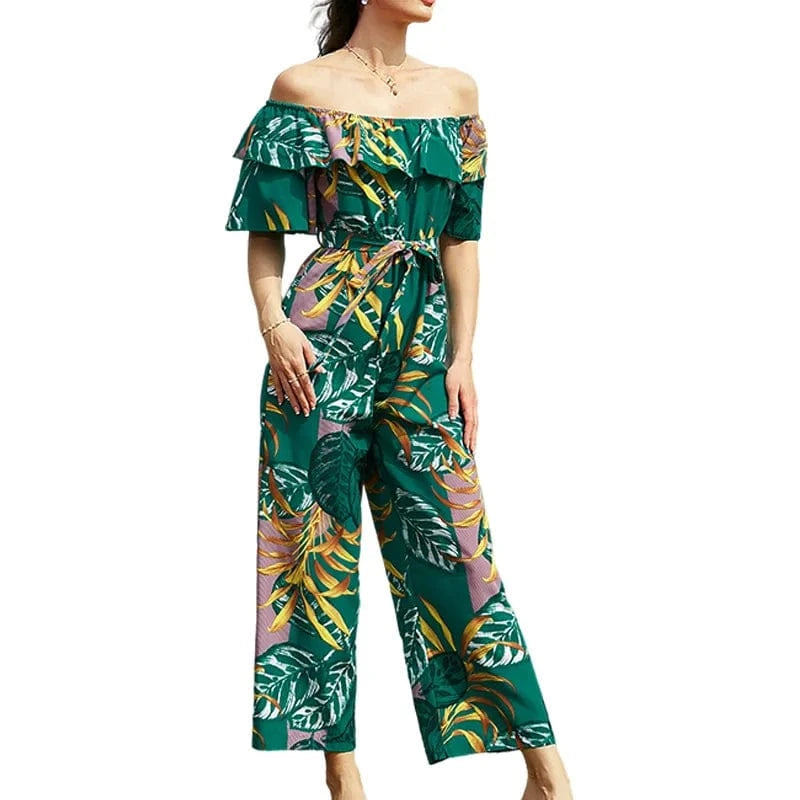 DAMOCHIC Jumpsuit Women Elegant Full Length Off the Shoulder Print Jumpsuit Beach Summer Chiffon Ruffle Floral Jumpsuit 2023