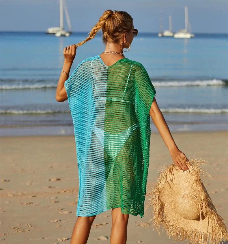 DAMOCHIC Knitted Cardigan Swimsuit cover ups Summer Hollow out Beach cover ups Color splicing Bathing Suit Blouse 2023