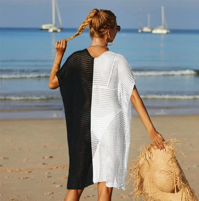 DAMOCHIC Knitted Cardigan Swimsuit cover ups Summer Hollow out Beach cover ups Color splicing Bathing Suit Blouse 2023