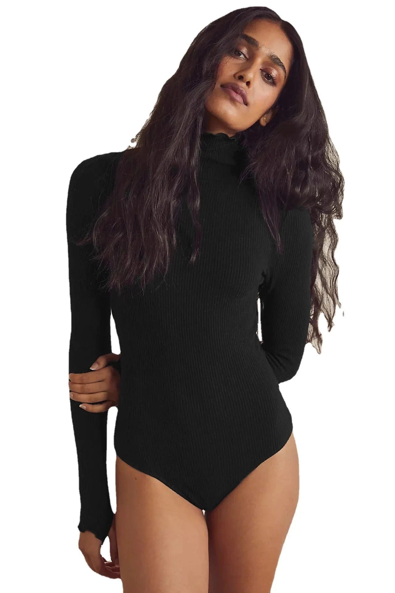 DAMOCHIC Long Sleeve Sexy Bodysuit Bodycon Ribbed Fall Winter Playsuit Women Stretch Turtleneck Thong Bodysuit Manufacturer 2022