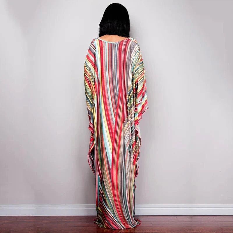 DAMOCHIC Luxury Beach Kaftan Cover Up Dress Swimsuit Ladies Loose Long Dresses Bat Sleeve Colorful Print Maxi Beach Dress 2023