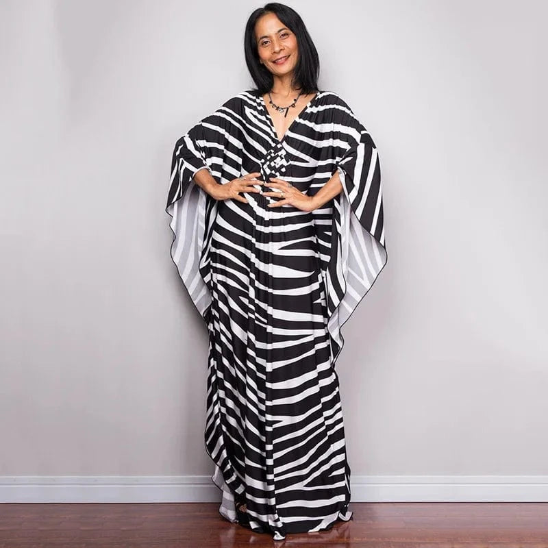 DAMOCHIC Luxury Beach Kaftan Cover Up Dress Swimsuit Ladies Loose Long Dresses Bat Sleeve Colorful Print Maxi Beach Dress 2023