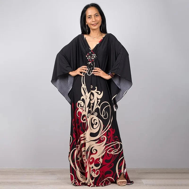 DAMOCHIC Luxury Beach Kaftan Cover Up Dress Swimsuit Ladies Loose Long Dresses Bat Sleeve Colorful Print Maxi Beach Dress 2023