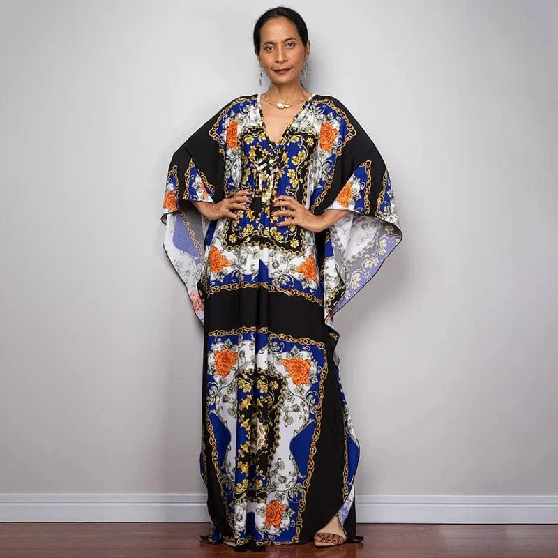 DAMOCHIC Luxury Beach Kaftan Cover Up Dress Swimsuit Ladies Loose Long Dresses Bat Sleeve Colorful Print Maxi Beach Dress 2023