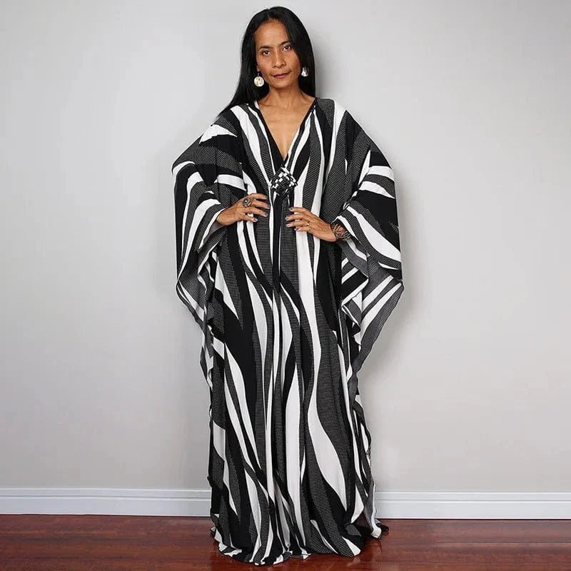 DAMOCHIC Luxury Beach Kaftan Cover Up Dress Swimsuit Ladies Loose Long Dresses Bat Sleeve Colorful Print Maxi Beach Dress 2023
