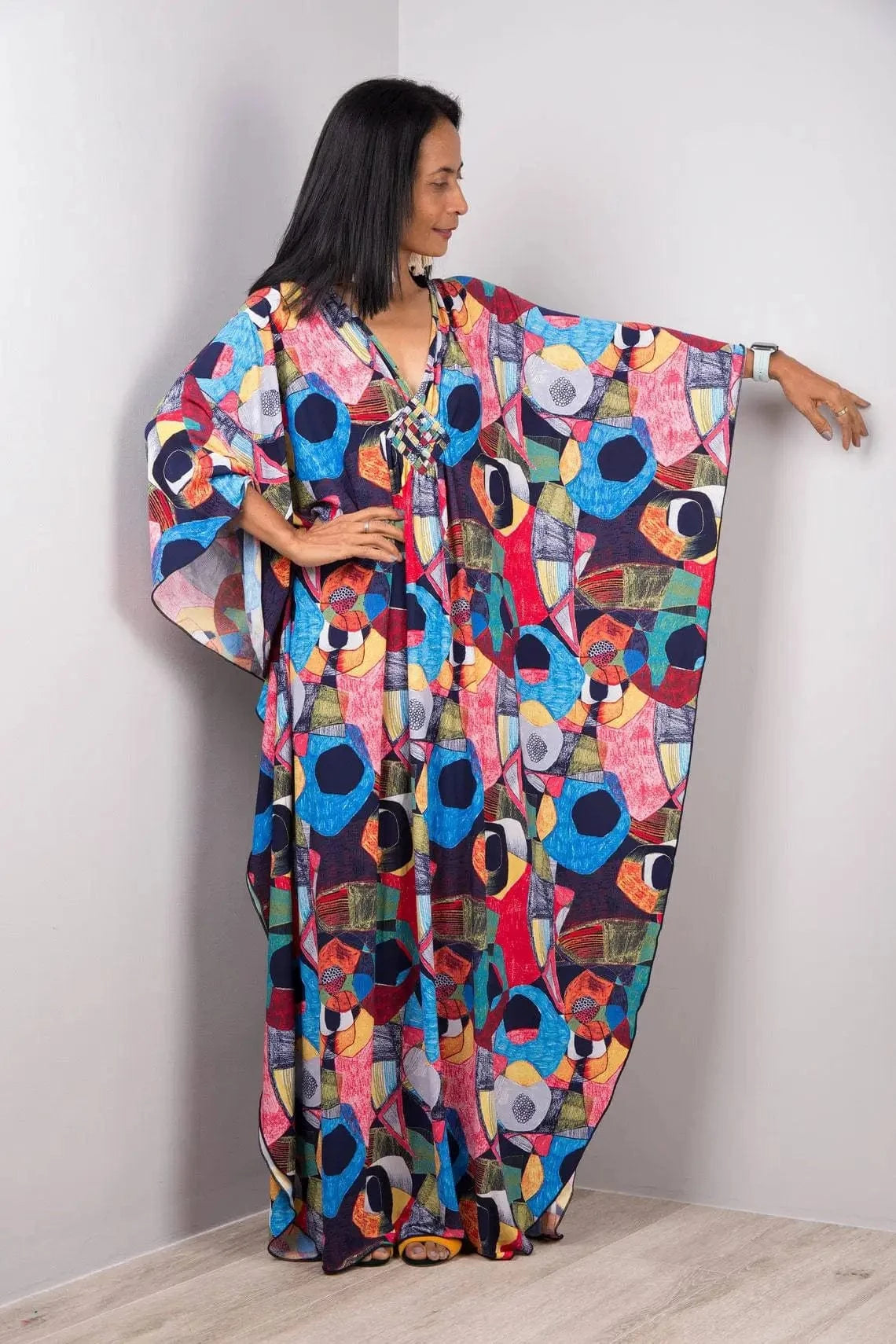 DAMOCHIC Luxury Beach Kaftan Cover Up Dress Swimsuit Ladies Loose Long Dresses Bat Sleeve Colorful Print Maxi Beach Dress 2023