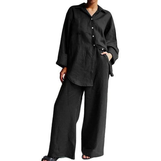 DAMOCHIC New Arrivals Two Piece Set Women Clothing Fall 2023 Loose Casual Shirt Ladies Wide Leg Pants 2 Piece Women Set Plus