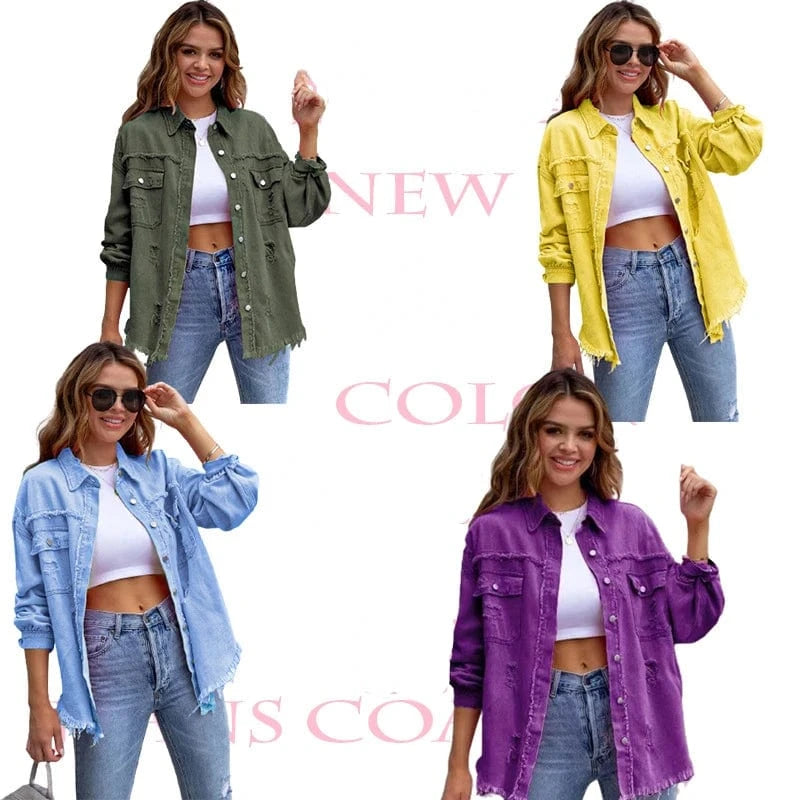 DAMOCHIC New Denim Jackets and Coats for Women Winter Autumn Solid Long Sleeve Hole Destroyed Jeans Jacket Coat Trench Casual