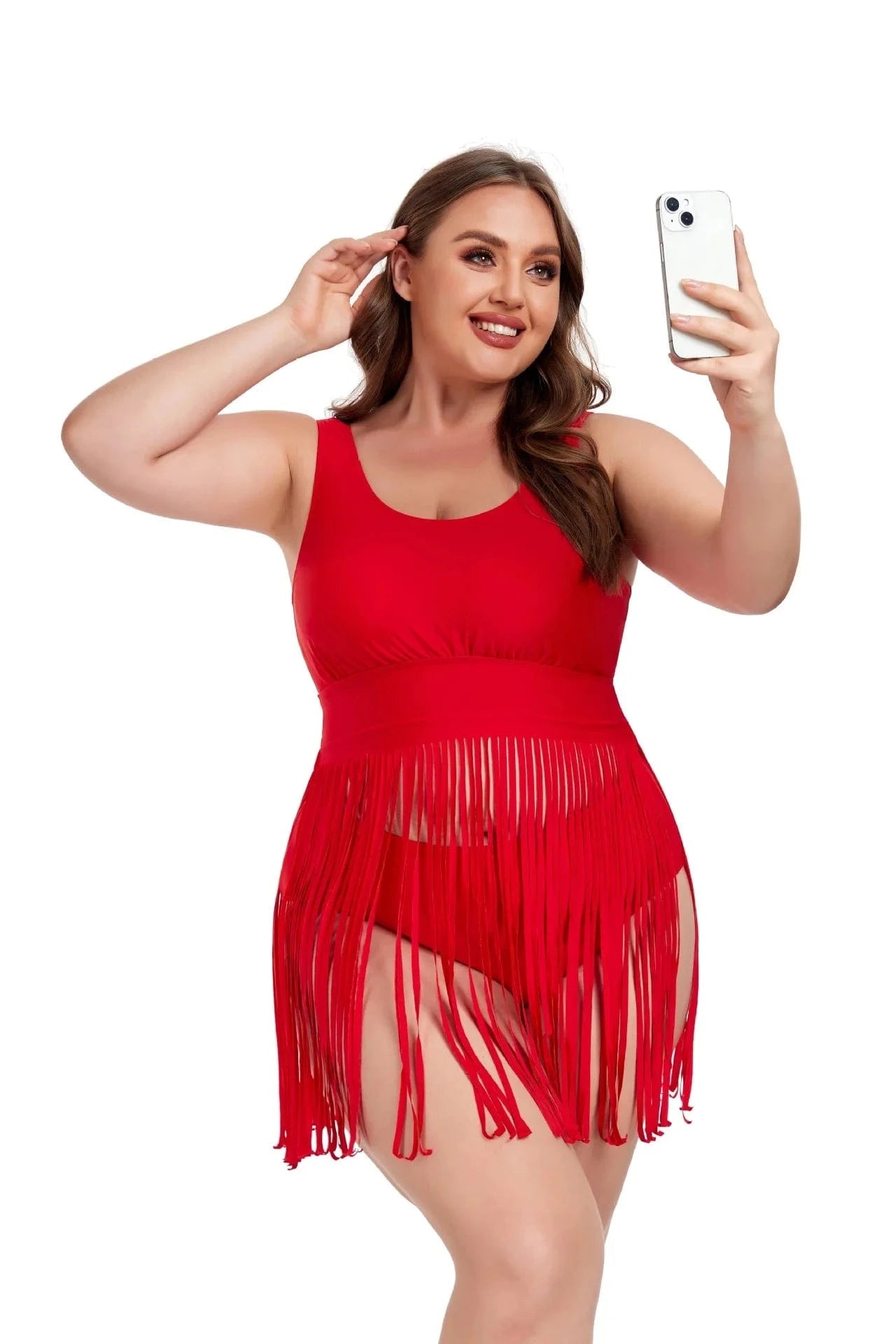 DAMOCHIC New Large Tankini Set Fringed Hem Solid Two Piece Swimwear Beachwear Big Fat Women Summer Plus Size Swimsuit Bikini