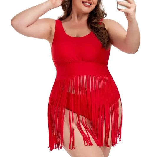DAMOCHIC New Large Tankini Set Fringed Hem Solid Two Piece Swimwear Beachwear Big Fat Women Summer Plus Size Swimsuit Bikini