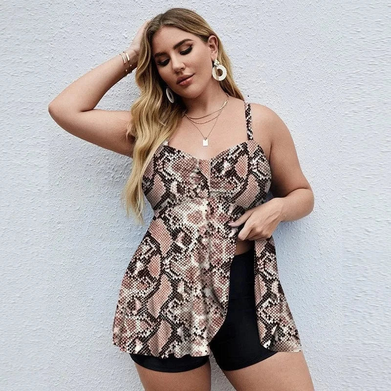 DAMOCHIC OEM Good Price Plus Size Swimwear Beachwear Floral Print Tankini Set Large Swimsuit with Swim Shorts Bathing Suit 2023