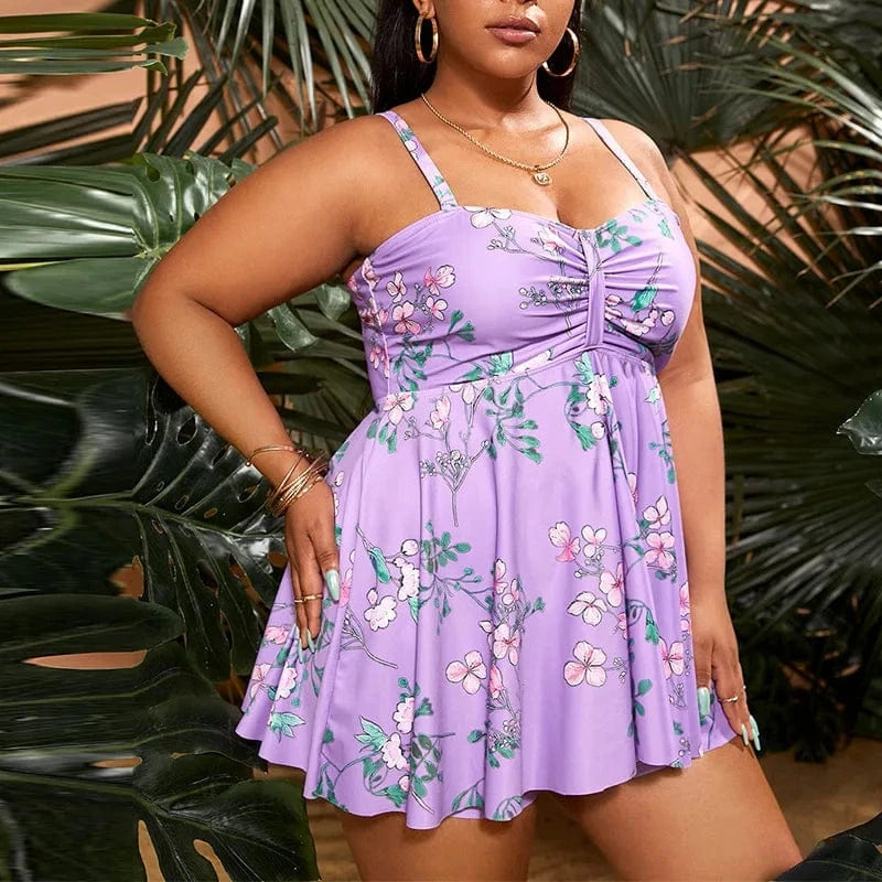 DAMOCHIC OEM Good Price Plus Size Swimwear Beachwear Floral Print Tankini Set Large Swimsuit with Swim Shorts Bathing Suit 2023