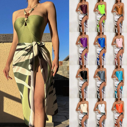 DAMOCHIC One Piece Swimsuit for Women Multicolor Lace Up Gem French Two Piece Long Dress Swim Skirt Suit Swimwear Beachwear 2024