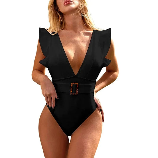 DAMOCHIC One-piece Swimsuit for women Summer Edge of Lotus leaf Swimwear Belt Solid color Backless Bathing Suit 2023