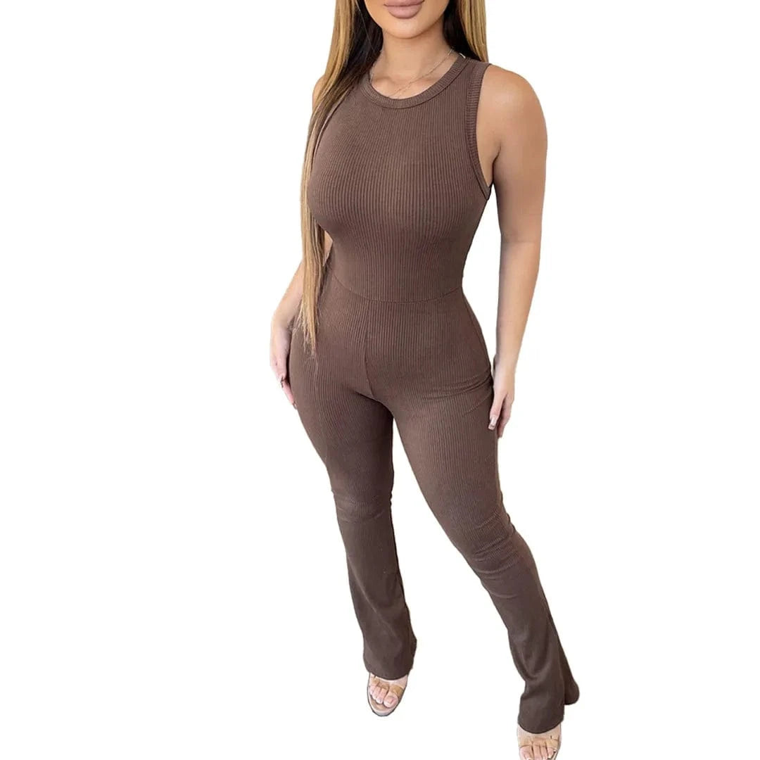 DAMOCHIC One Piece Zipper Skinny Women Club Wear Jumpsuit Sleeveless Modest Mujer Elegante Bodycon Ribbed Jumpsuit Women 2023