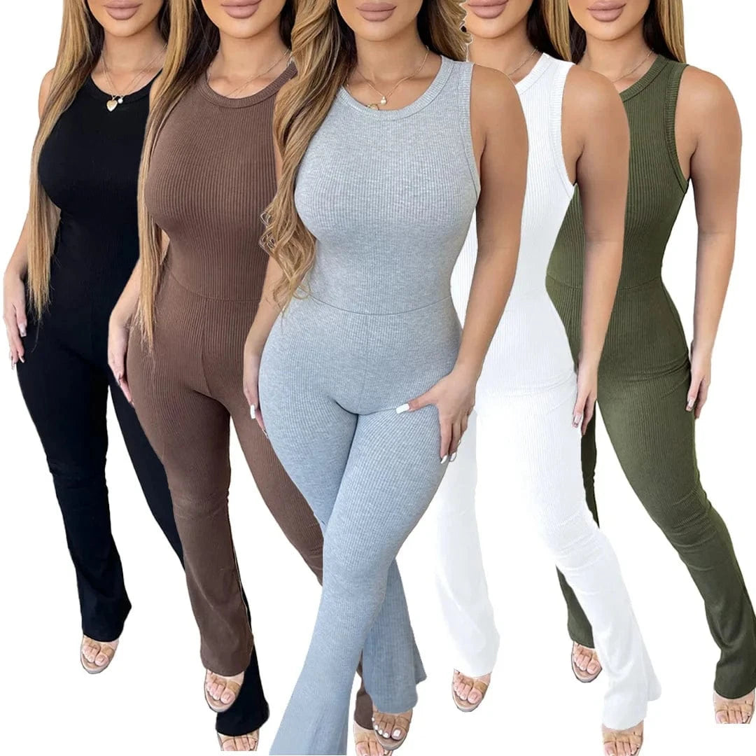 DAMOCHIC One Piece Zipper Skinny Women Club Wear Jumpsuit Sleeveless Modest Mujer Elegante Bodycon Ribbed Jumpsuit Women 2023