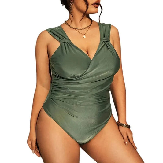 DAMOCHIC Plus Size One-piece Swimsuit for women Summer Folds V-Neck Bathing Suit Tight Solid color Backless Swimwear 2023